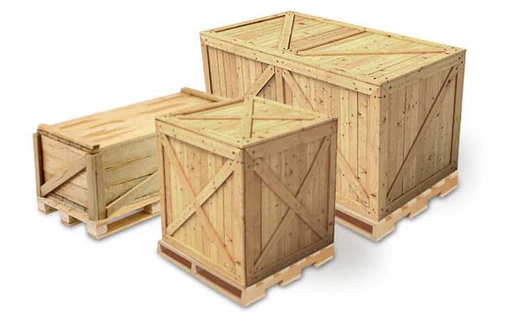 A wooden crate being prepared for shipping